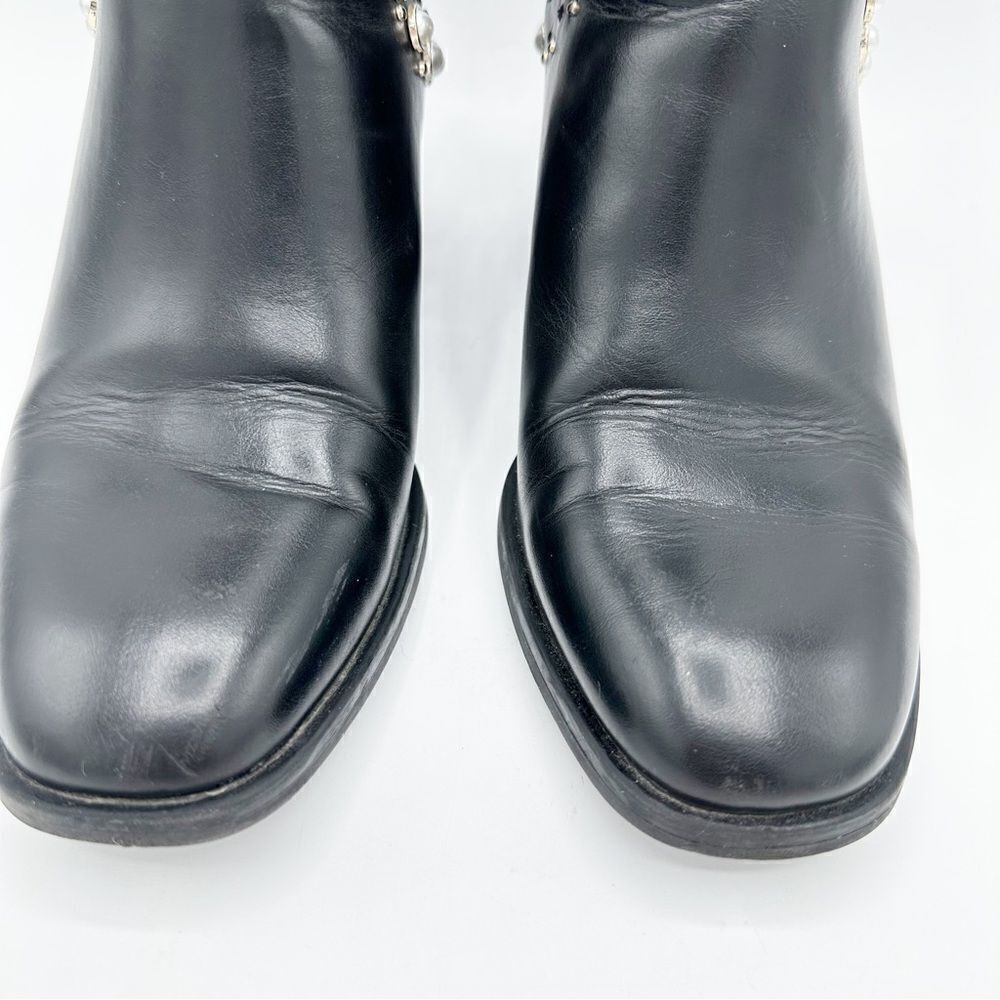 Zara Pearl and Stud Black Botin Mid Heel Ankle‎ Boots 37 US 6.5 - Picture 5 of 14